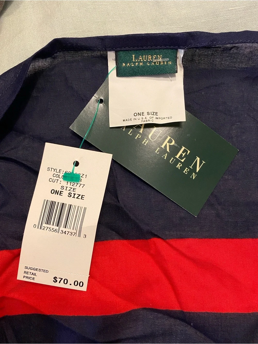 NWT Made in USA vintage Lauren Ralph Lauren red navy blue 100% cotton scarf